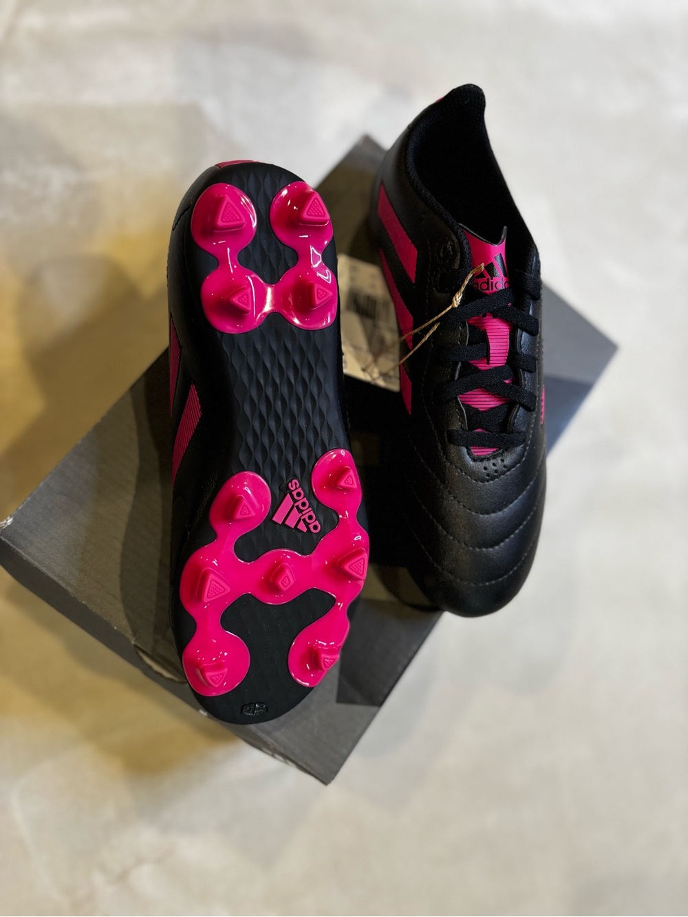 adidas Black and Hot Pink Firm-Ground Soccer Cleats